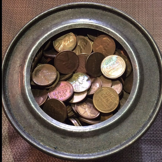 36 Red AU/BU Uncirculated Unsearched Wheat Pennies From Decades Old Tin Can!