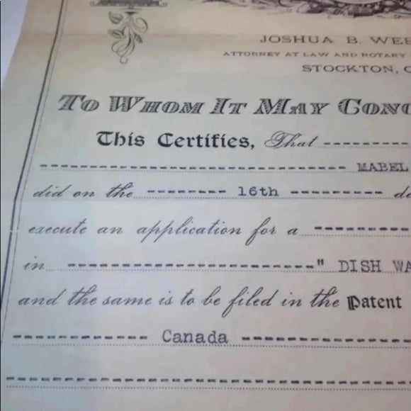 RARE 1915 Authentic Dishwashing Patent- Amazing!