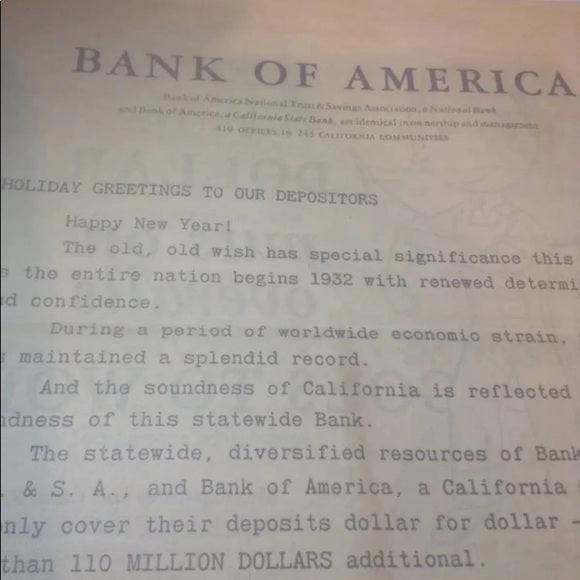 Very Rare Bank America 1931 Great Depression