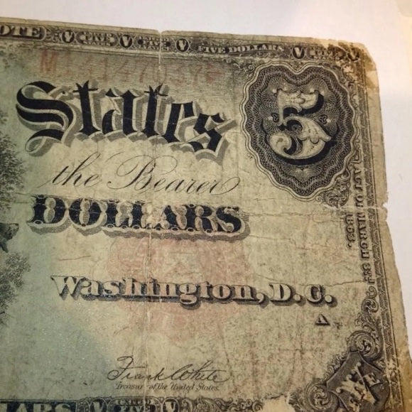 Scarce 1907 $5 Andrew Jackson Bill- $600 Value