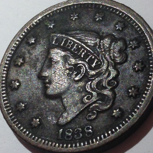 Strong Strike 1838 XF-AU Large Cent- Full Hair!