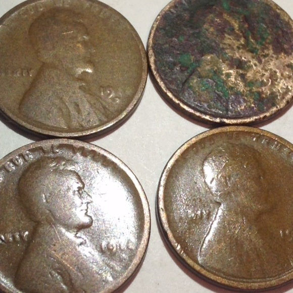 Four (4) RARE 1914 D or S Wheat Pennies Set