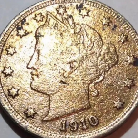 Scarce Gold Color 1910 Mint State Liberty V Nickel