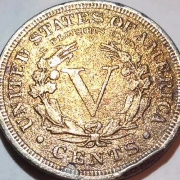 Scarce Gold Color 1910 Mint State Liberty V Nickel