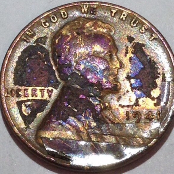 Bizarre Unusual Toned Bursting Colors Wheat Penny!