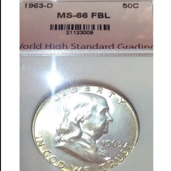 $780 Book Value-MS66 FBL 1963D Silver Franklin 1/2