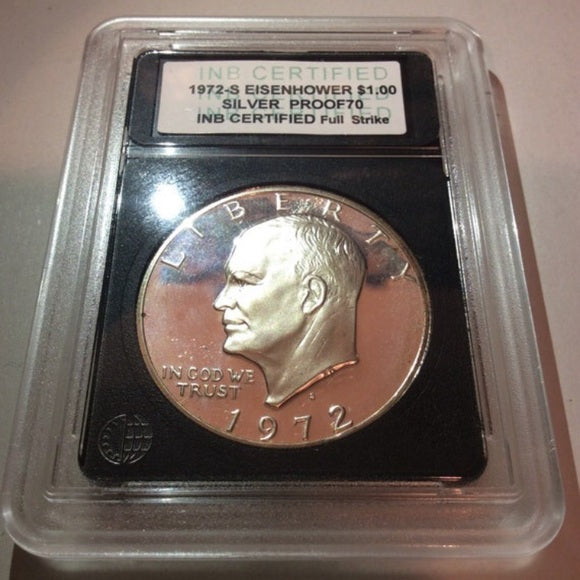 Rare Proof 70 SILVER 1972S Ike Dollar~Professionally Graded-$455 Greysheet Value