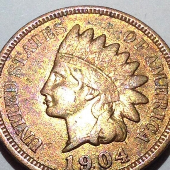 Mint State 1904 Indian Head Penny- Beautiful Rainbow Toning~ Bright Mint Luster!