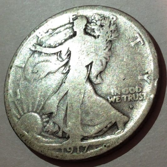 Rare Mint Mark On The FRONT- Key Date 1917 D Silver Walking Liberty Half Dollar!