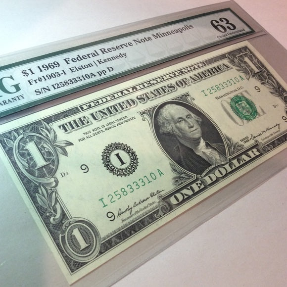 Amazing Choice Uncirculated 63 PMG Graded 1969 $1 Dollar Bill- Seal Off Center!