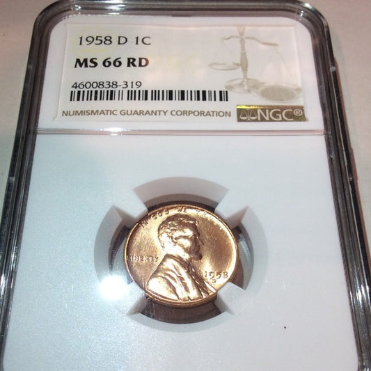 NGC MS66 Last Year Of Mintage 1958D Wheat Penny- NGC Graded- $750 Book Value