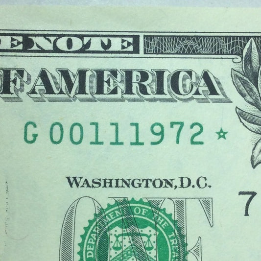 Rare 00111 &amp; * Star Replacement Note Low Serial Number $1 Bill- $600 Book Value