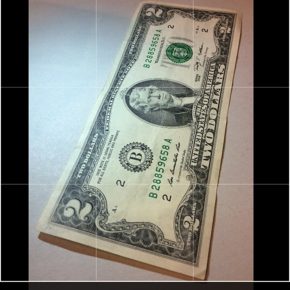 Scarce Wet ink Smear Error on Both “A” Position Letters- $2 Jefferson FRN Bill!