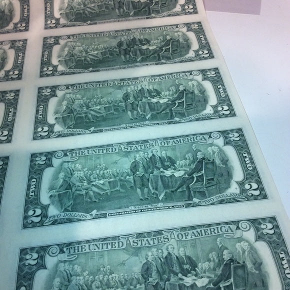 Rarity 16 Uncut 1995 Old $2 Bills Huge Currency Sheet- Tough To Find Big Sheet!