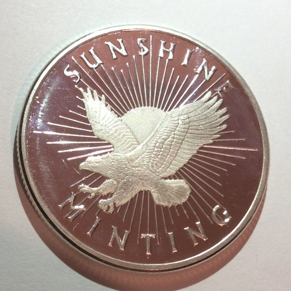 Deep Cameo Proof Silver 1 Oz .999 Sunshine Bullion Round- Big 1 Oz Silver Round!