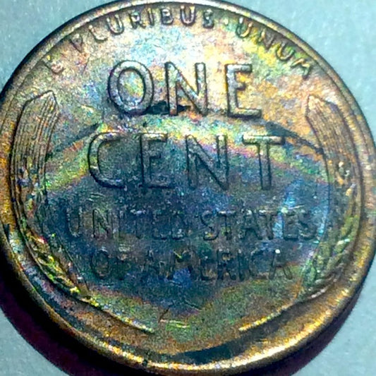 Amazing 1948D Rainbow Toned Wheat Penny-  
Purple, Blue, Pink, Green, &amp; Yellow