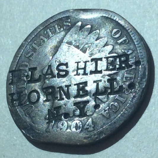 One Of A Kind “Lashier Hornell N.Y.” 1904 Indian Head Penny Counterstamped!