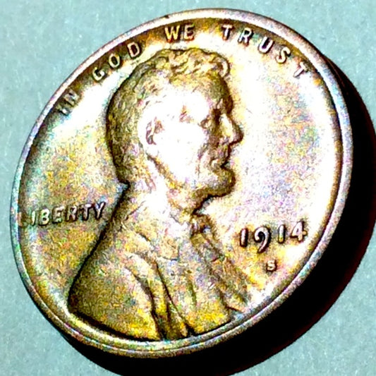 Rare 1914 S AU About Uncirculated Red Wheat Penny