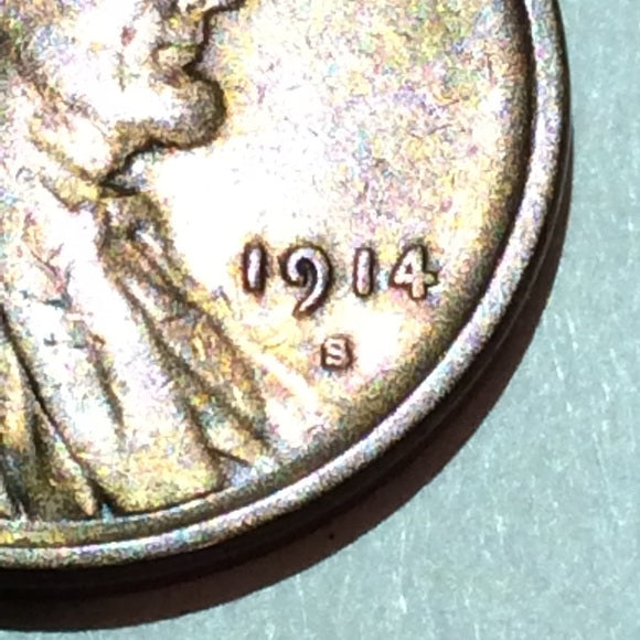 Rare 1914 S AU About Uncirculated Red Wheat Penny