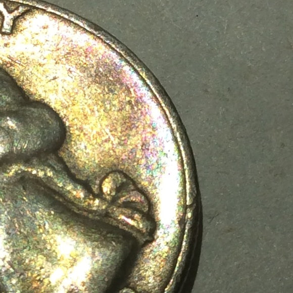 Rainbow Toned 90% Silver 1958D Washington Quarter- Vibrant Multicolored Toning