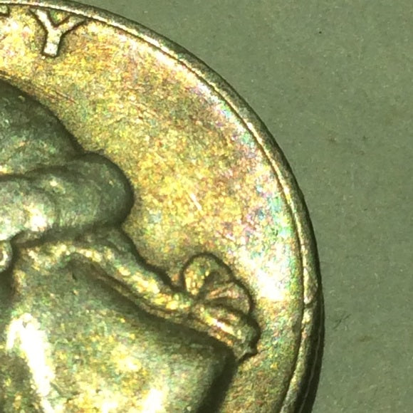 Rainbow Toned 90% Silver 1958D Washington Quarter- Vibrant Multicolored Toning