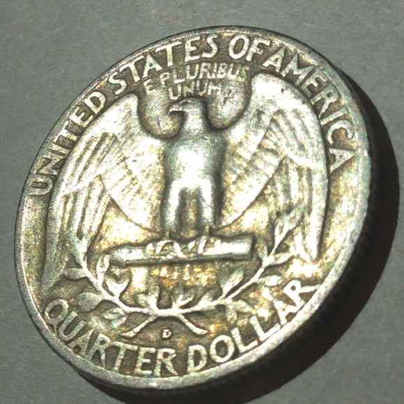 Rainbow Toned 90% Silver 1958D Washington Quarter- Vibrant Multicolored Toning