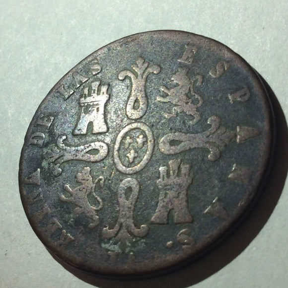 Scarce Overdate Error 4 On Top of a 1- Spain 8 Maravedis 1849 4/1 Coin!