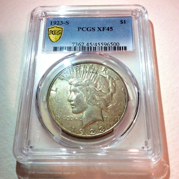 PCGS XF45 Extremely Fine 45 Key Date 1923 S Peace Silver Dollar-PCGS Gold Shield