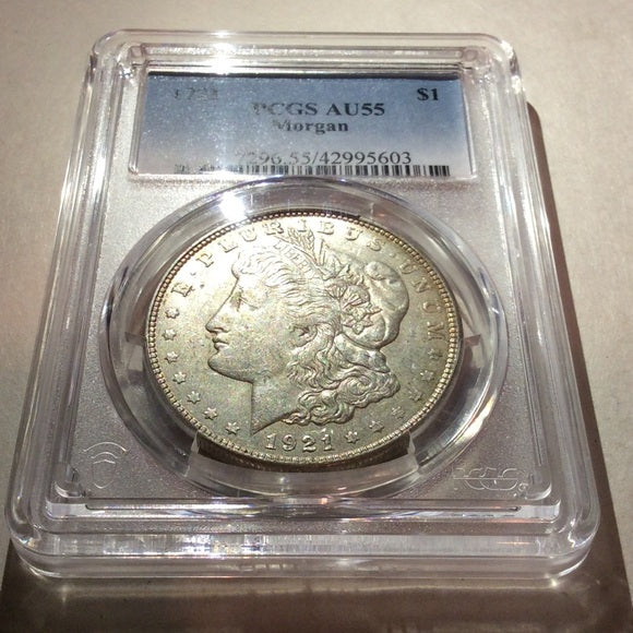 PCGS 1921 About Uncirculated 55 High Grade Silver Morgan Dollar Graded/Certified