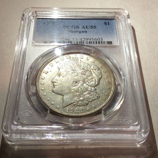 PCGS 1921 About Uncirculated 55 High Grade Silver Morgan Dollar Graded/Certified