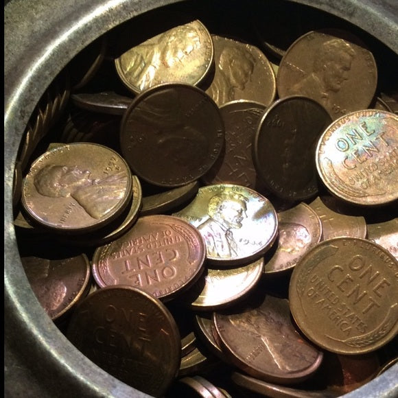 36 Red AU/BU Uncirculated Unsearched Wheat Pennies From Decades Old Tin Can!