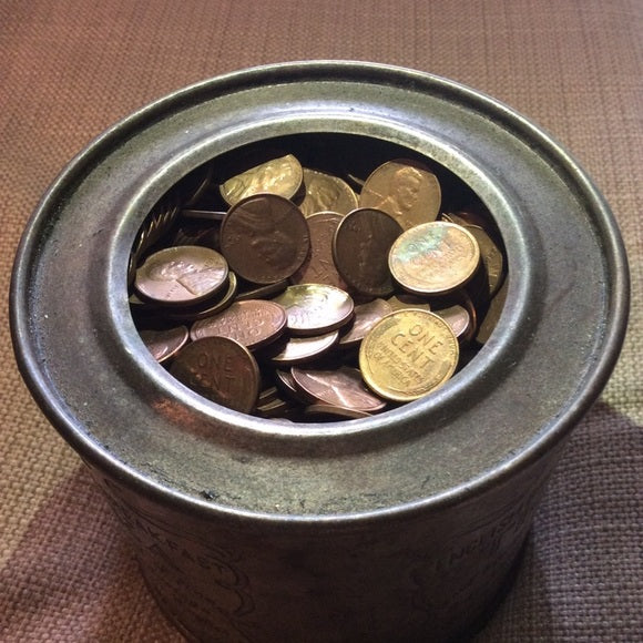 36 Red AU/BU Uncirculated Unsearched Wheat Pennies From Decades Old Tin Can!