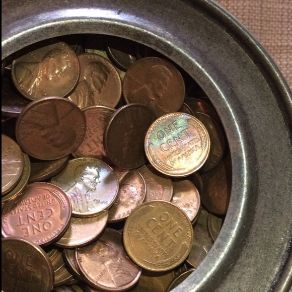 36 Red AU/BU Uncirculated Unsearched Wheat Pennies From Decades Old Tin Can!