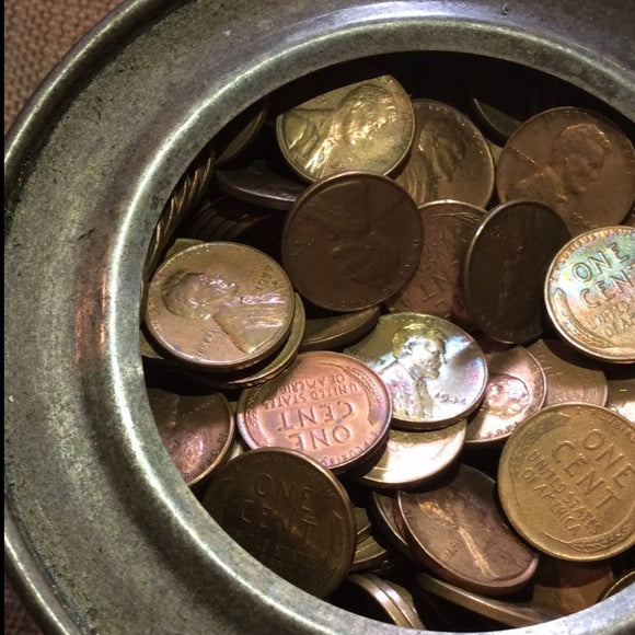 36 Red AU/BU Uncirculated Unsearched Wheat Pennies From Decades Old Tin Can!