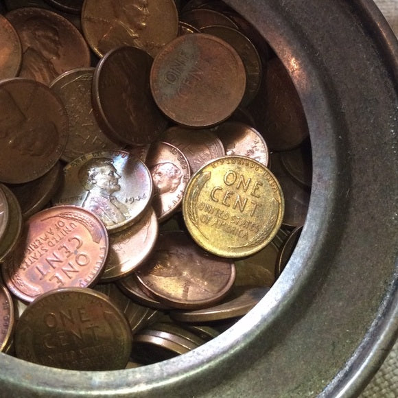 36 Red AU/BU Uncirculated Unsearched Wheat Pennies From Decades Old Tin Can!