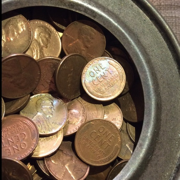 36 Red AU/BU Uncirculated Unsearched Wheat Pennies From Decades Old Tin Can!