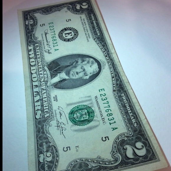 One Of A Kind Double Struck Serial Number 1976 $2 Two Dollar Bill Error Note!