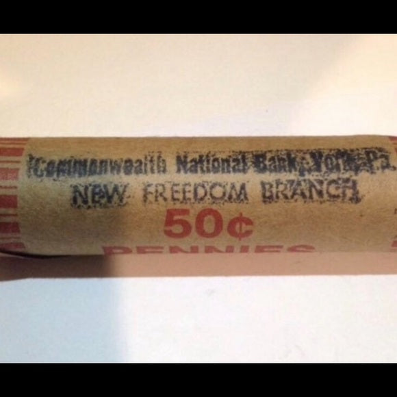 One 1 Rare Commonwealth National Bank Unsearched 1909 to 1958 Wheat Penny Roll!